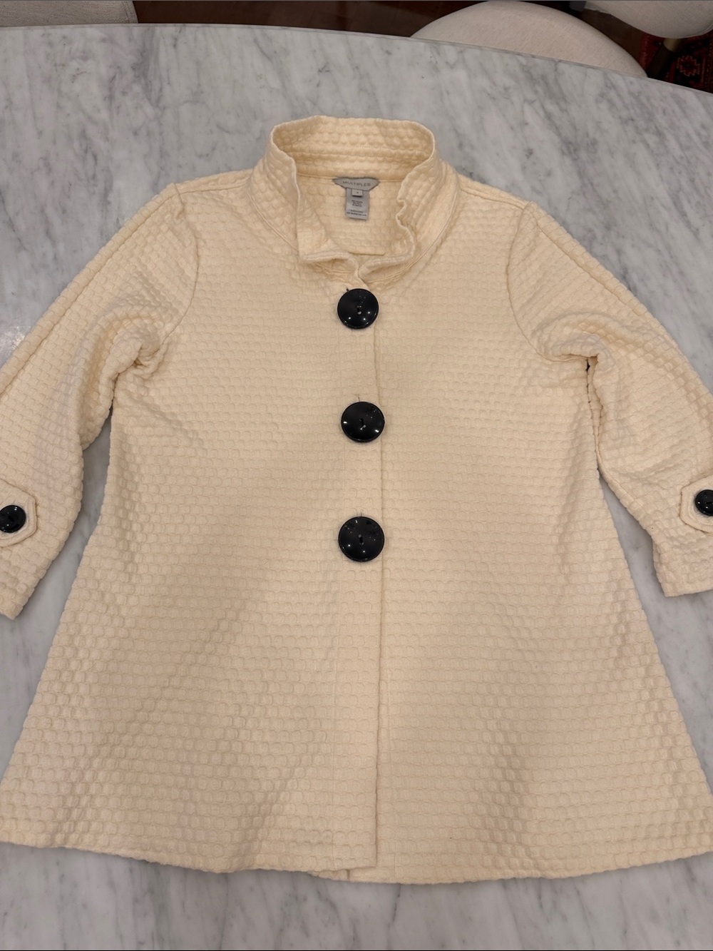 NEW Multiples Cream Textured Coat Jacket with Black Contrast Buttons